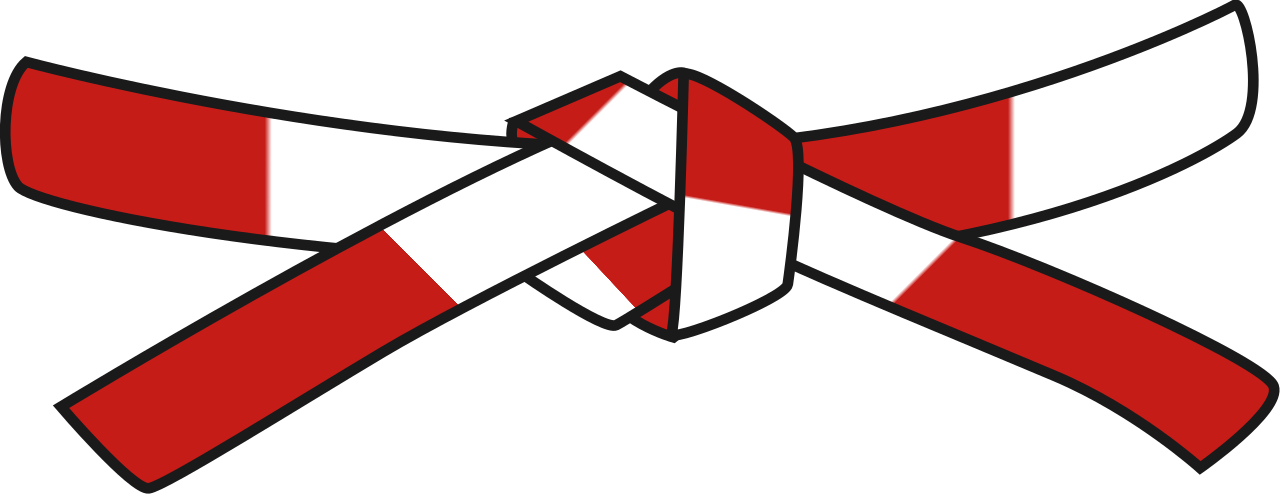Judo Red White Belt - 6th Dan Judo Belt (1280x494), Png Download