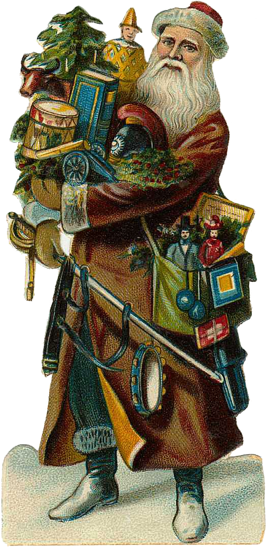 Vintage Victorian Christmas Die Cut Clip Art - Victorian Father Christmas Png (554x1100), Png Download