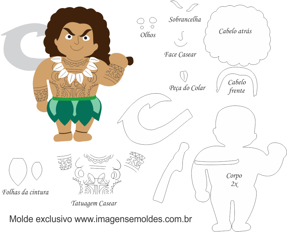 Molde Moana Em Feltro (1000x820), Png Download