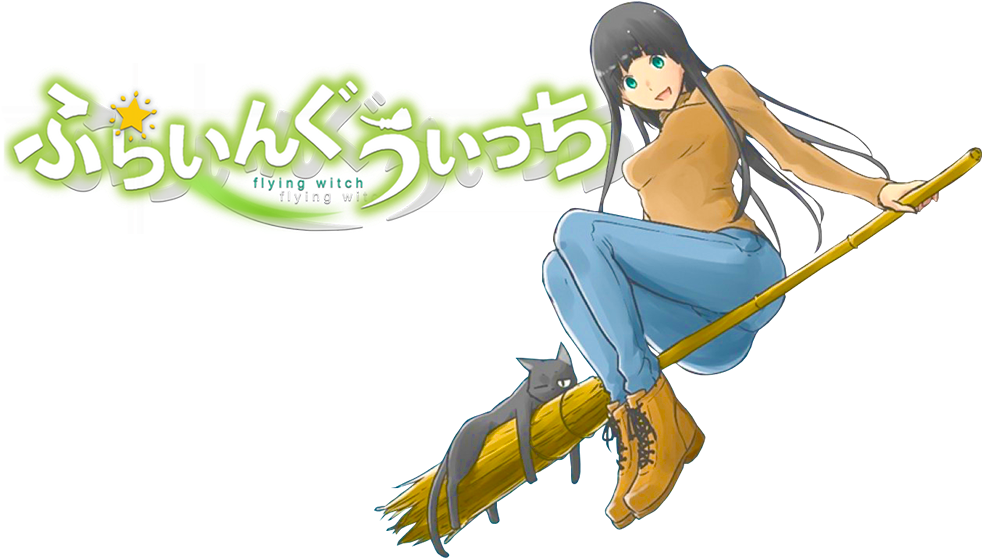 Flying Witch Image - Witch Flying Anime Render (1000x562), Png Download