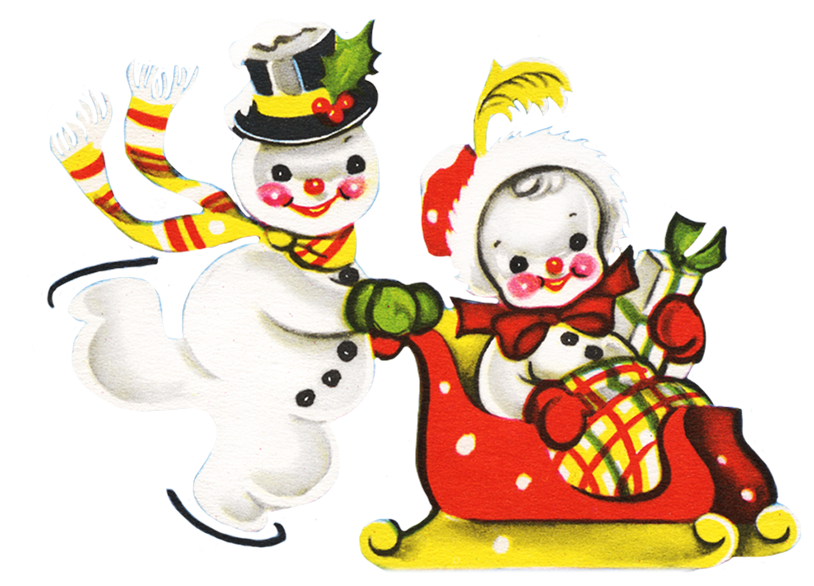 Cute Vintage Snowman Png - Portable Network Graphics (827x612), Png Download