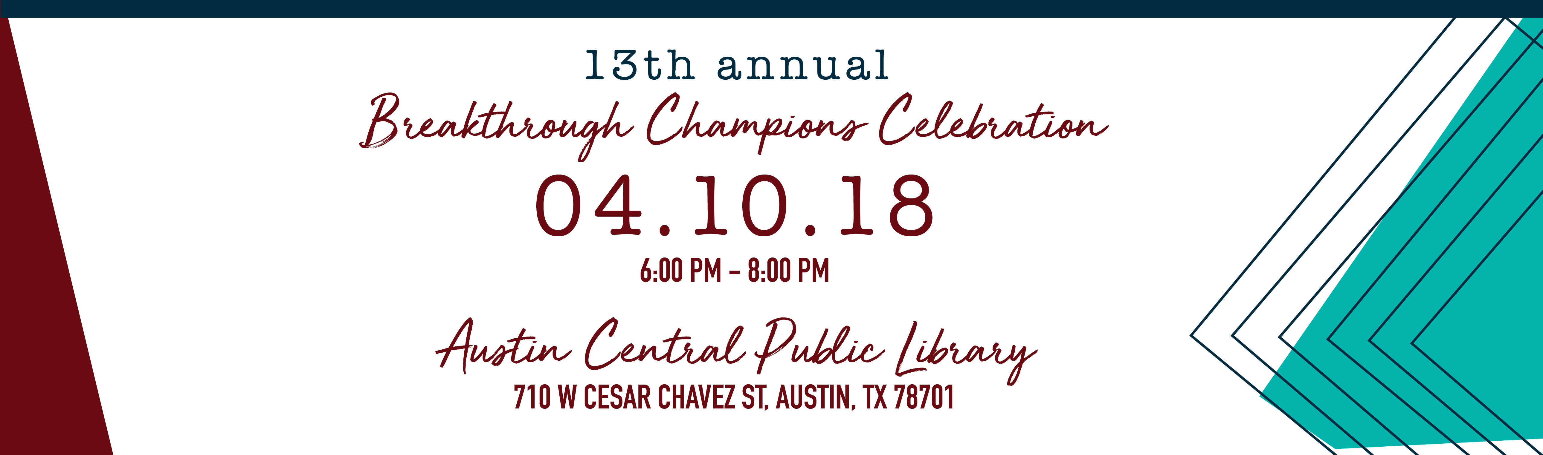 13th Annual Breakthrough Champions Celebration - Texas (5161x1525), Png Download