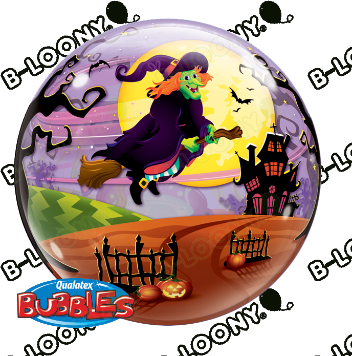 22 Single Bubble Balloon Flying Witch Spooky Brew Front - Qualatex Bubble Flying Witches Balloon (703x699), Png Download