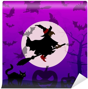 Halloween Background With Flying Witch Wall Mural • - Flying Witch Halloween (400x400), Png Download