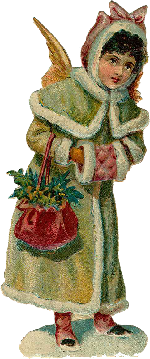 Angels Christmas Victorian Victorian Scrap Vintage - Vintage Weihnachtsengels-postkarte Postkarte (525x1200), Png Download