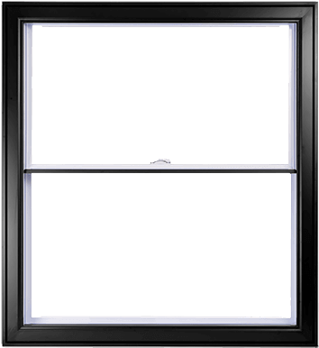 A Black Hybrid Pvc / Aluminum Double Hung Window By - Home Door (354x386), Png Download