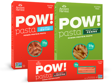 Pow ® Protein Pasta - Ancient Harvest, Pow! Pasta, Red Lentil Rotini, 8 Oz (434x359), Png Download