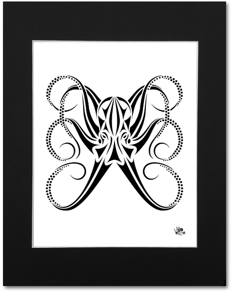 Octopus Wall Art Print Tribal Black And White Abstract - Art (650x582), Png Download