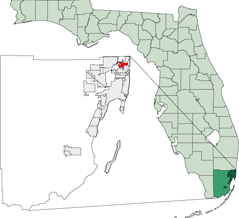 Map Of Florida Highlighting North Miami Beach - Cutler Bay Florida (469x428), Png Download