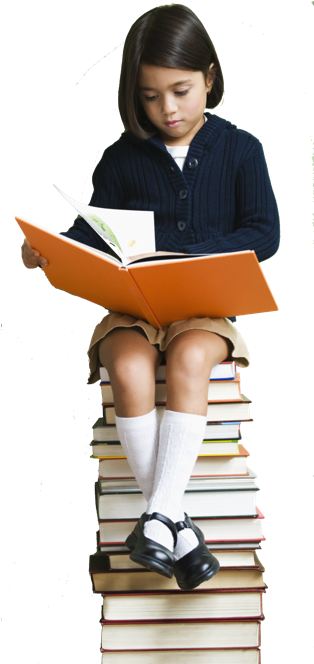 Eye Level Girl Sit Books Foundation Small Png - Kids With Stacks Of Books (313x680), Png Download