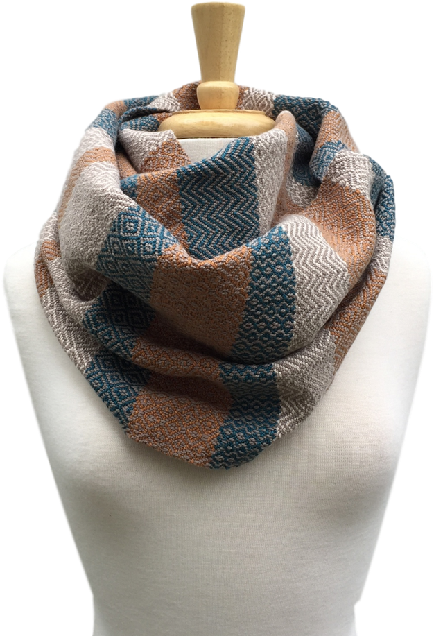 Teal, Gold And Cream Woven Infinity Scarf - Scarf (999x1000), Png Download