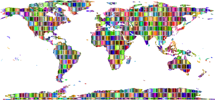 World Map Globe Watercolor Painting - World Map Continents (730x340), Png Download