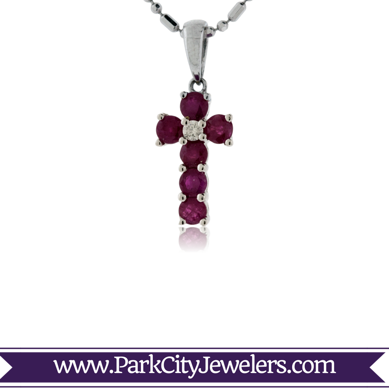Ruby And Diamond Cross Pendant - Pave Diamond Snowflake Earrings (800x800), Png Download