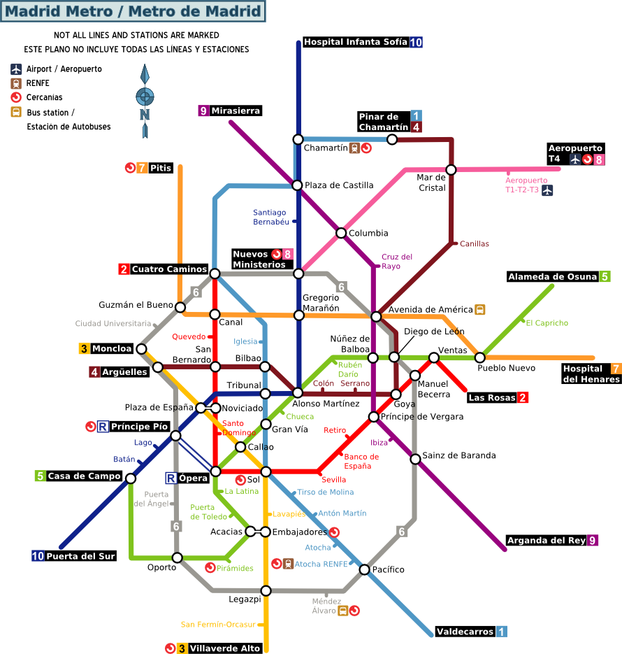 Madrid Metro Map - Madrid Metro Map 2018 (890x935), Png Download