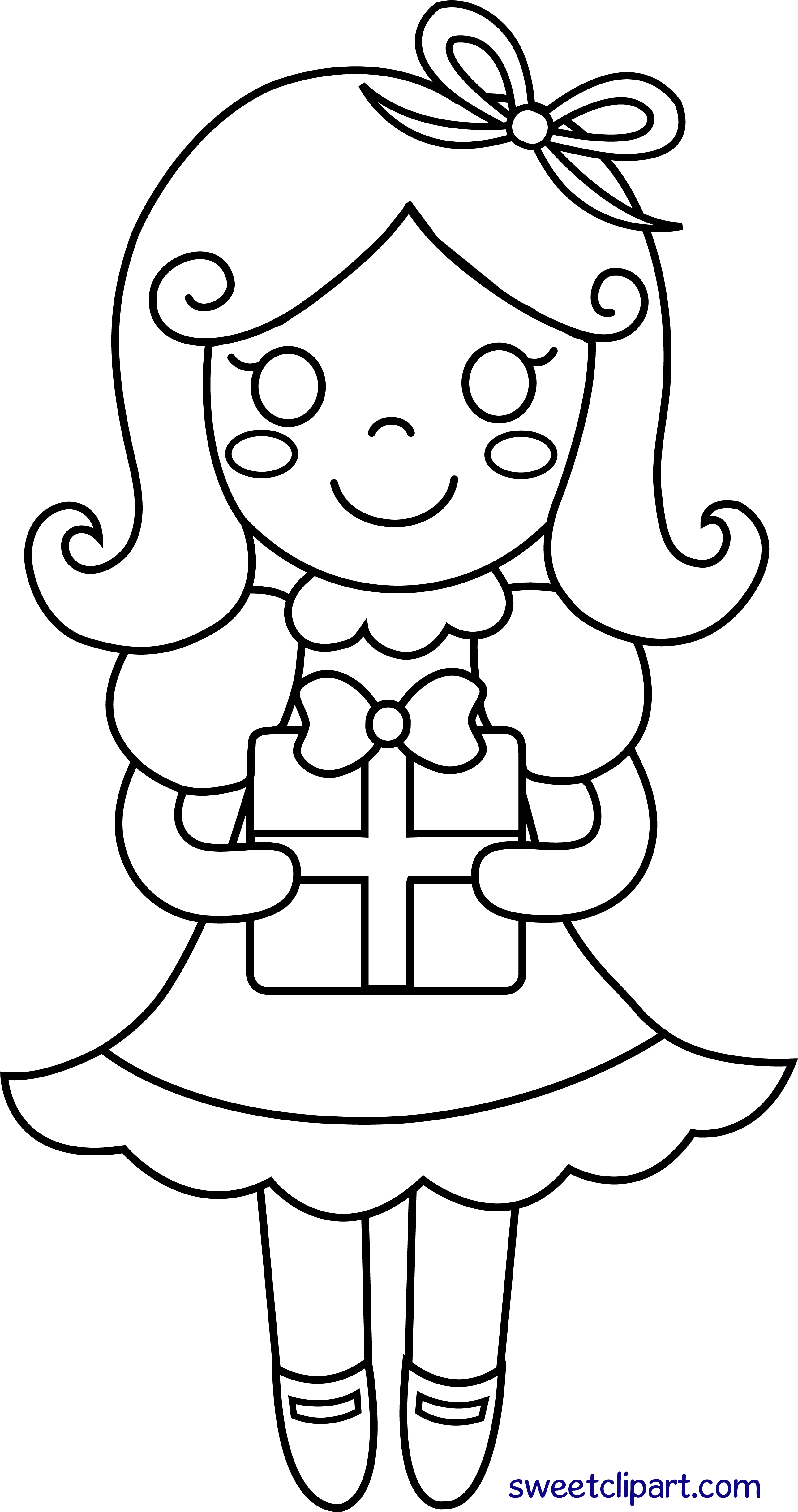 Christmas Or Birthday Girl Line Art - Line Art (2621x4920), Png Download