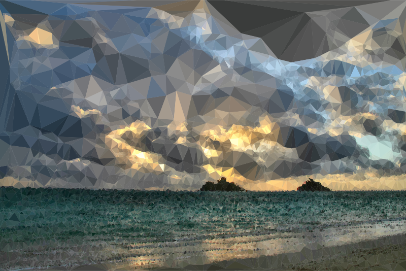 Low Poly Distant Beach Sunrise Png Black And White - Low Poly Beach (800x534), Png Download