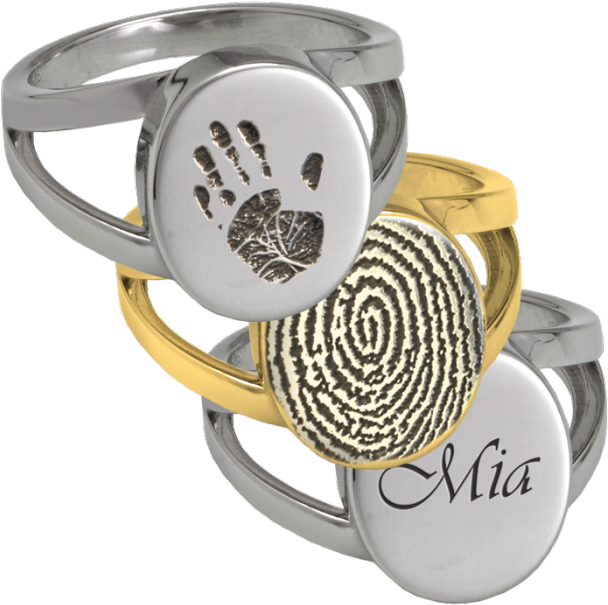 Personalized V Ring - Fingerprint Oval "v" Ring (700x700), Png Download