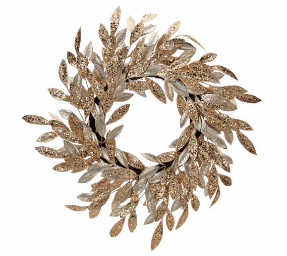 22" Sparkling Glittered Bay Leaf Wreath By Valerie (800x505), Png Download