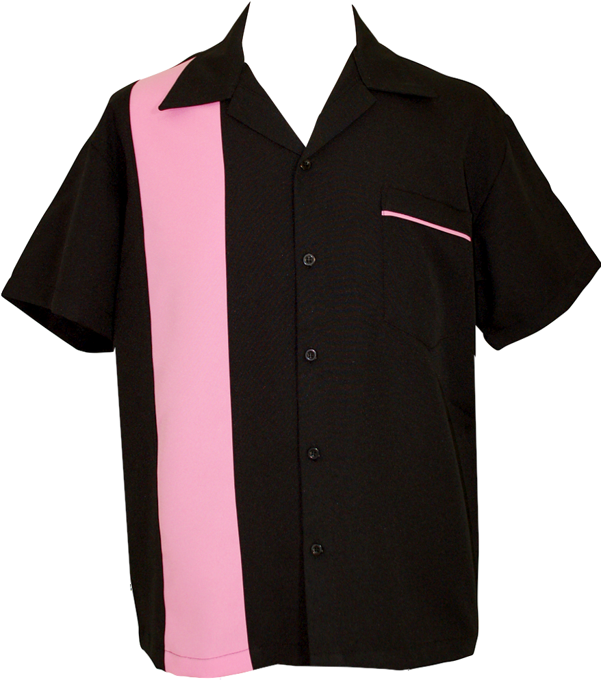 Hot Pink Shock - Pink Black Bowling Shirt (375x440), Png Download