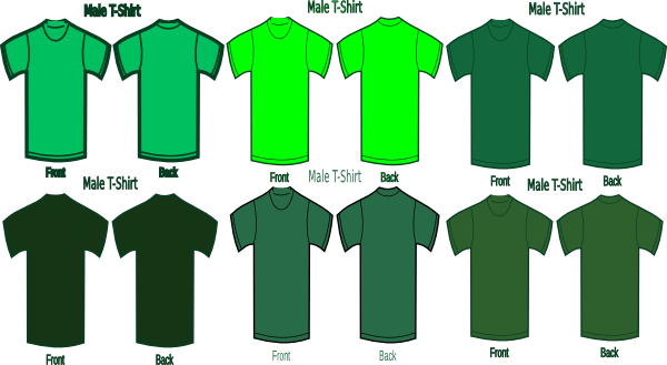 Six Green T Shirts Clip Art - Dark Green Plain Shirt Front And Back (600x329), Png Download