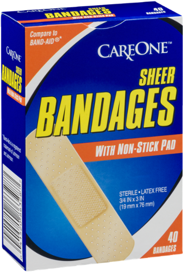 Careone Sheer Bandages With Non-stick Pad - 40 Ct (600x600), Png Download