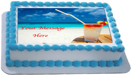 Personalised Beach Cocktails Scene Fondant Icing Cake - Football Pitch Birthday Cakes (500x350), Png Download