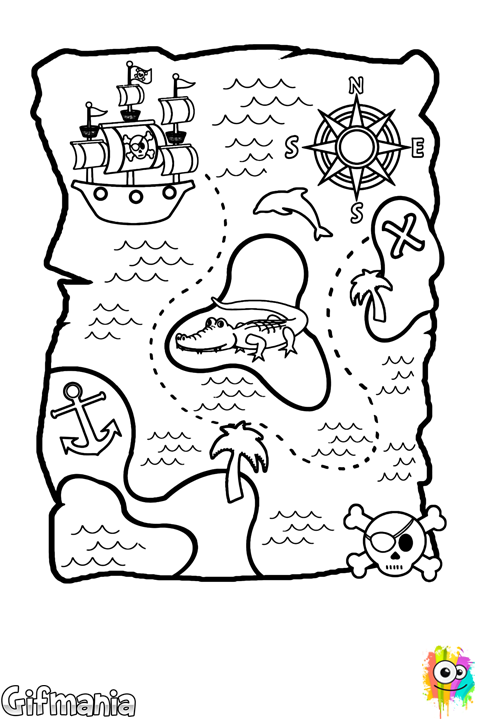 Pirate Map - Mapa De Pirata Para Colorir (480x720), Png Download