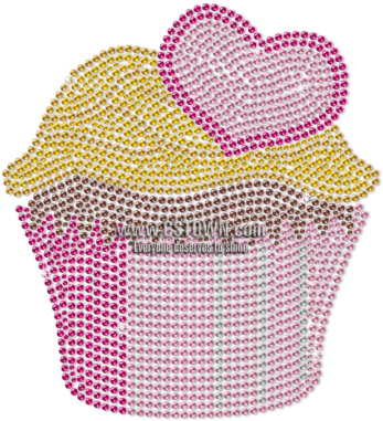 Pink Cupcake Decorated With Heart Rhinestud Transfer - Storage Basket (450x450), Png Download