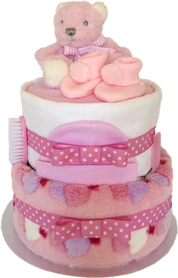 Pink Cupcake 2 Tier Nappy Cake - Diaper Cake (300x400), Png Download