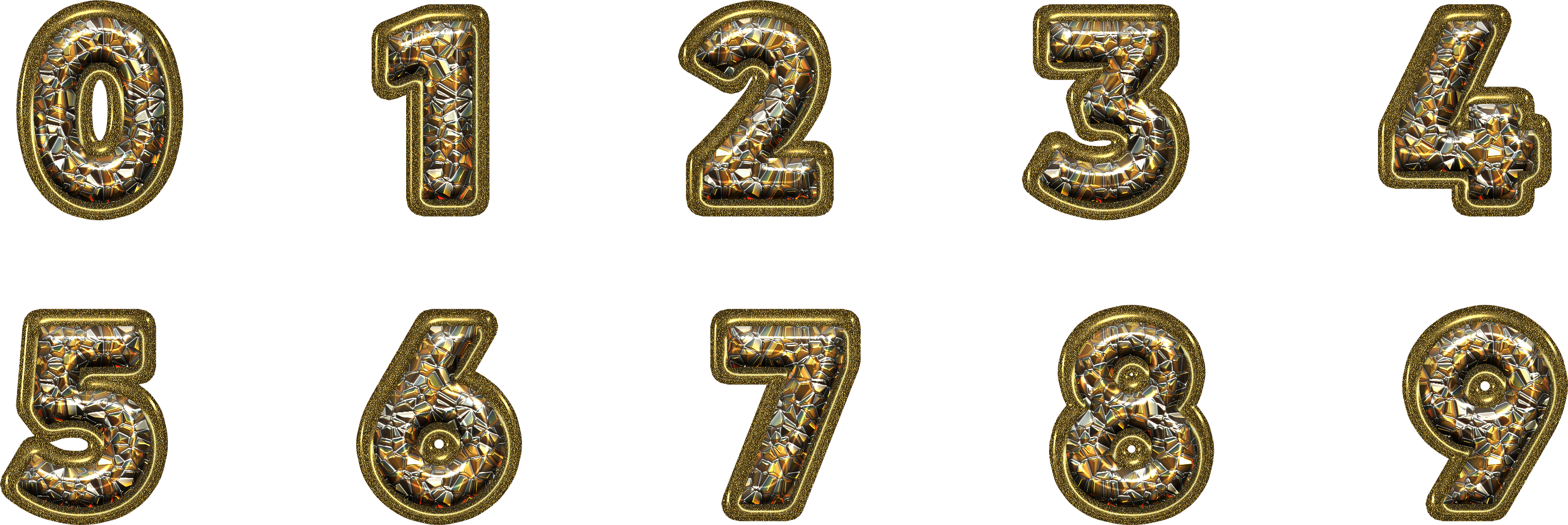 Free Download ~ Chunky Gold Alphabet And Numbers, Commercial - Png Gold Numbers (3046x1020), Png Download