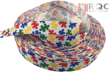 Autism Awareness Puzzle Printed Grosgrain Ribbons 7/8\ - Fedora (450x300), Png Download