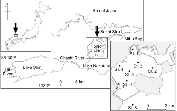 Map Of The Lake Shinji, Ohashi River, And Lake Nakaumi - Nakaumi (587x368), Png Download