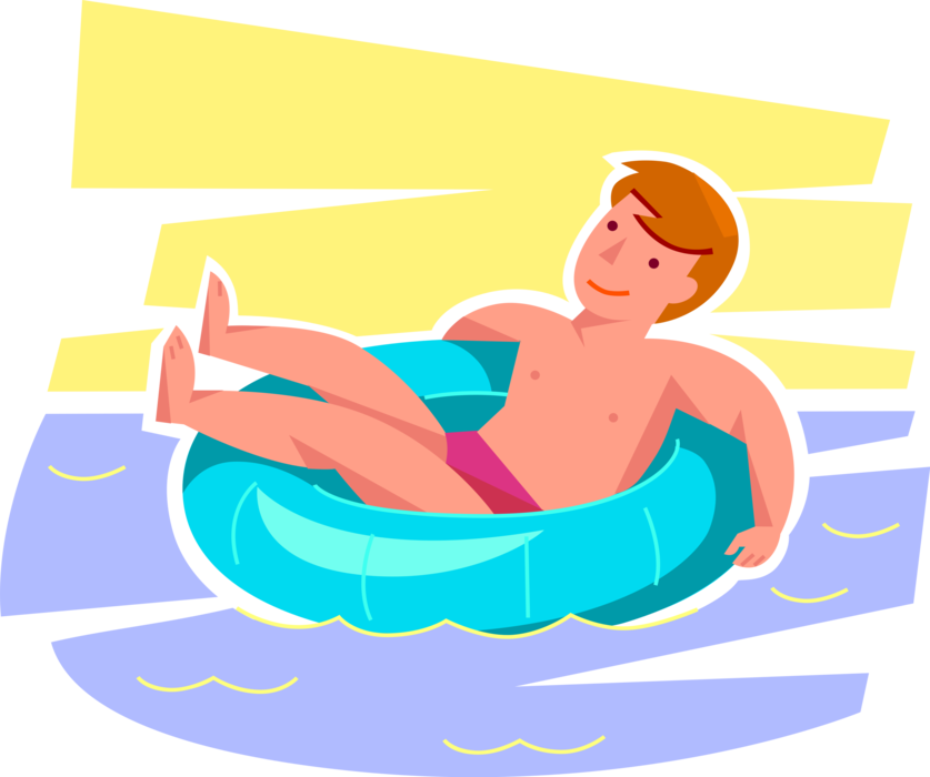 Vector Illustration Of Young Boy Floats In Inflatable - Clip Art (837x700), Png Download