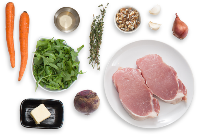 Center-cut Pork Chops With Warm Beet, Carrot & Walnut - Chef Masterpiece Mpm0282 Personalized Slate Serving (700x477), Png Download