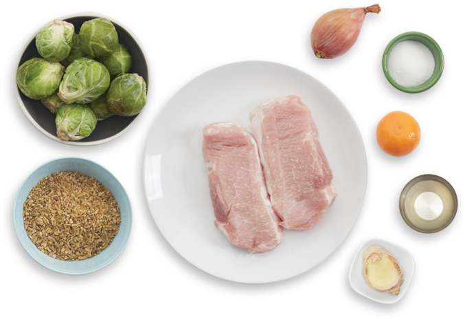 Pork Chops & Freekeh Salad With Brussels Sprouts & - Vegetable (700x477), Png Download