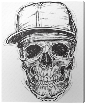 Sketchy Skull With Cap And Bandana Canvas Print • Pixers® - Gorras Dibujadas A Lapiz (400x400), Png Download