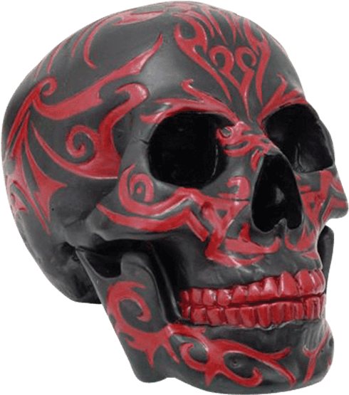 Gothic Tribal Skull - 7.75 Inch Red And Black Tribal Print Skeleton Skull (555x555), Png Download