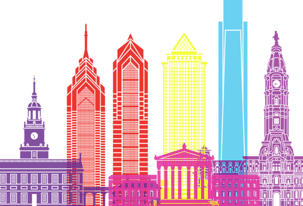 Click And Drag To Re-position The Image, If Desired - Philadelphia Landmarks Watercolor Poster (600x408), Png Download