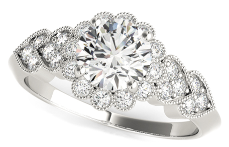 Bridal Collection - 1 1/6 Ct Tw Halo Round Antique Style Engagement Ring (455x455), Png Download