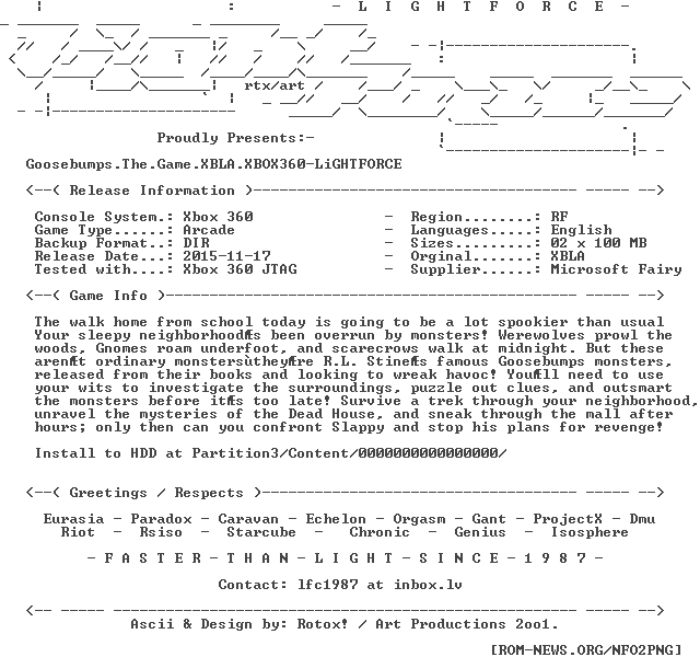 Goosebumps - The - Game - Xbla - Xbox360-lightforce - Number (640x600), Png Download