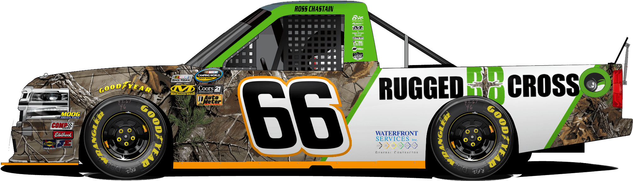Rugged Cross Blinds Left Side Atlanta 17′ - Ken Schrader 66 Truck (2094x615), Png Download