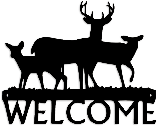 Buck With 2 Doe - Metal Cat Welcome Sign (768x620), Png Download