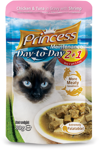 Day To Day Pouches Chicken And Tuna In Gravy With Shrimps - Princess Cat Food Pouch (342x500), Png Download