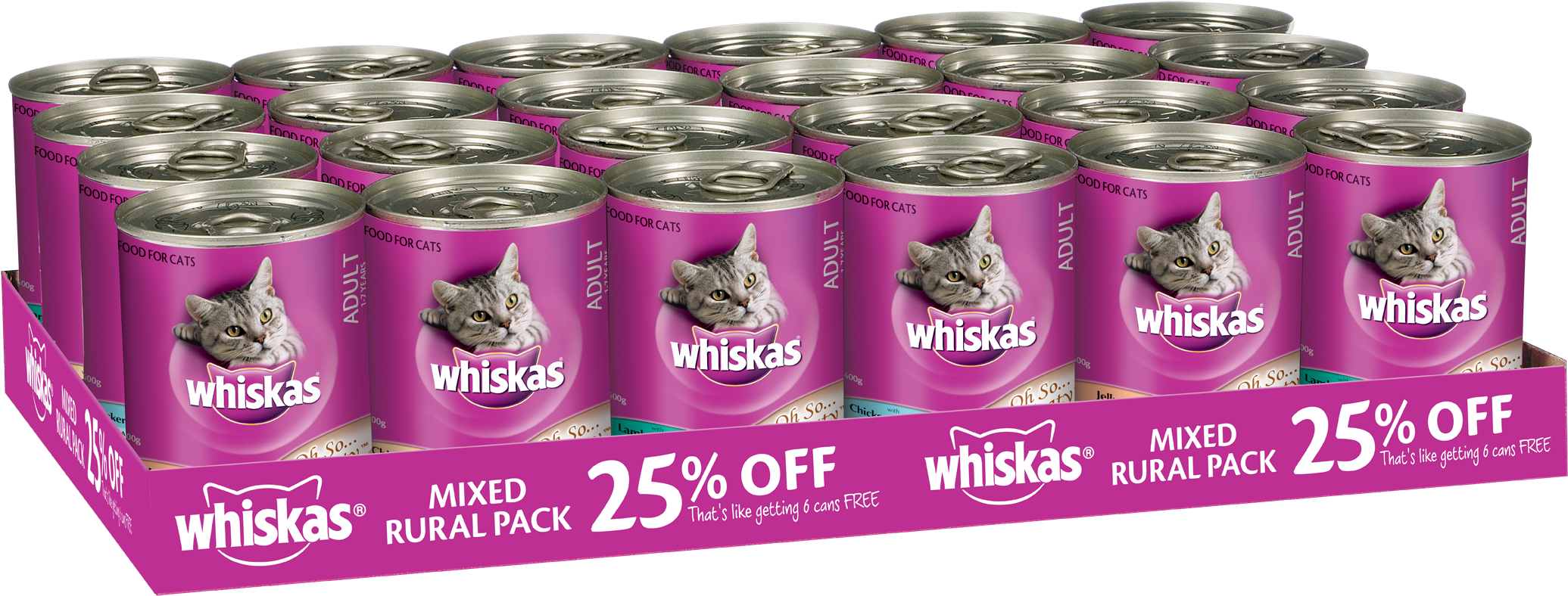Whiskas Mixed Cat Food 24 X 400g Cans - Whiskas Cat Food 24 Cans (2138x797), Png Download