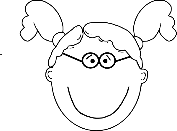 How To Set Use Girl Pigtails & Glasses Outline Icon - Printable Template Happy Face (600x445), Png Download
