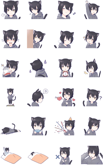 Black Cat Boy Sticker - Fox (420x673), Png Download