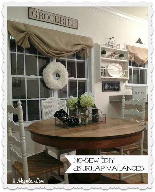 How To Make A No-sew Diy Burlap Window Valance - Drop Cloth Valances In Kitchen (528x654), Png Download