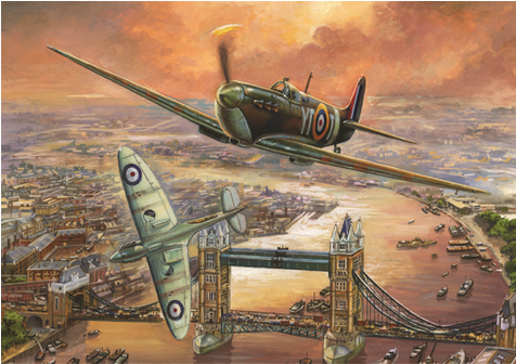 Falcon De Luxe Spitfire Over London 1000pcs - Spitfire Flying Over London (630x335), Png Download