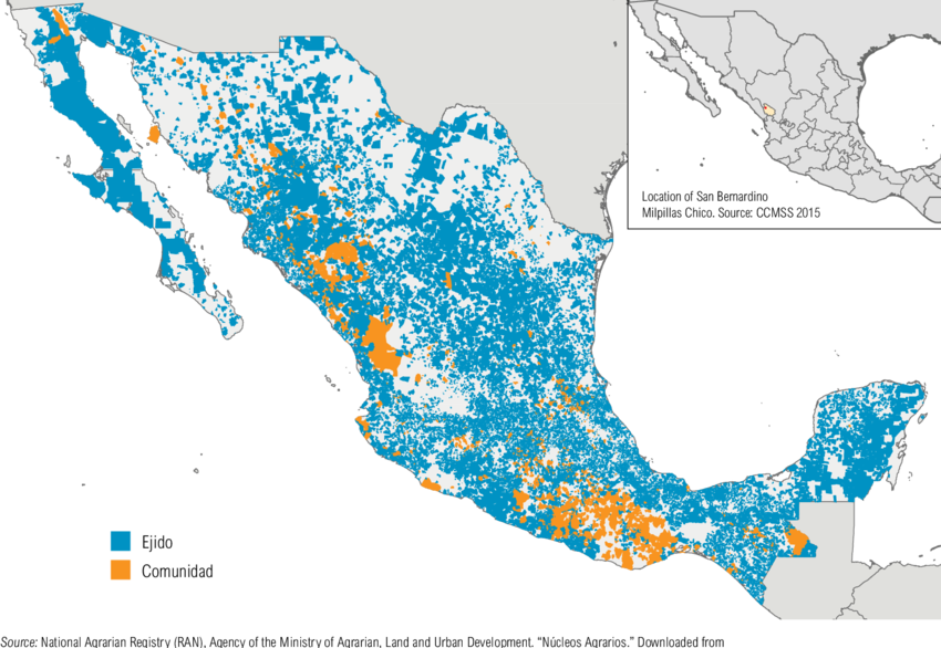 Map Of Ejidos And Comunidades In Mexico - Nucleos Agrarios En Mexico (850x586), Png Download