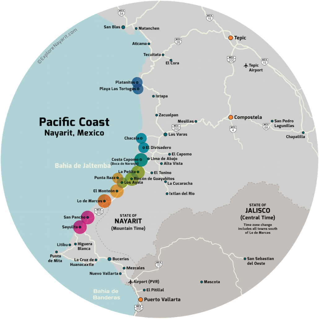 Nayarit Coast Driving Distance Map - Divisadero Nayarit (1030x1030), Png Download